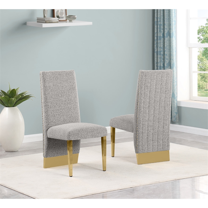 Best Quality Furniture Set of 2 Dining Side Chairs in Rich Gray Boucle Fabric
