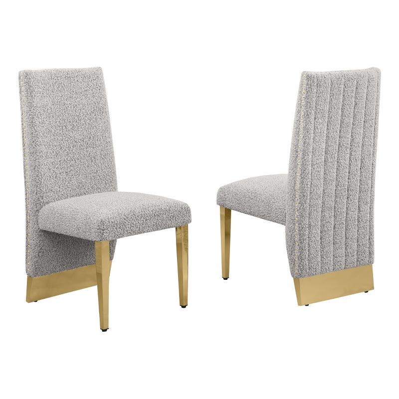 Best Quality Furniture Set of 2 Dining Side Chairs in Rich Gray Boucle Fabric