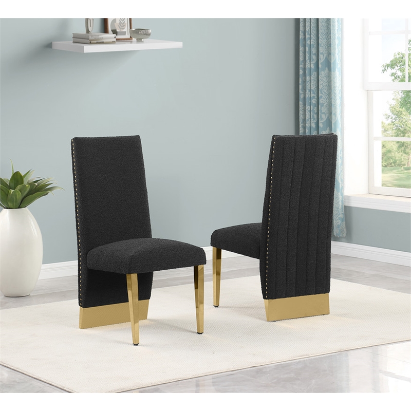 Best Quality Furniture Set of 2 Dining Side Chairs in Black Boucle Fabric
