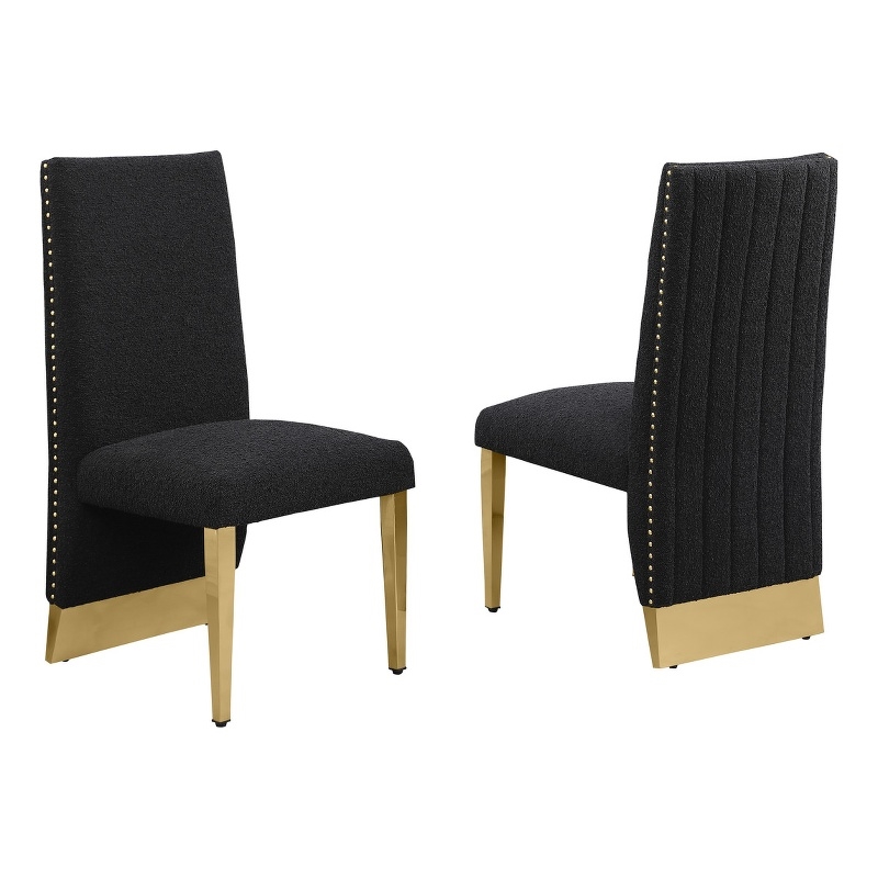 Best Quality Furniture Set of 2 Dining Side Chairs in Black Boucle Fabric