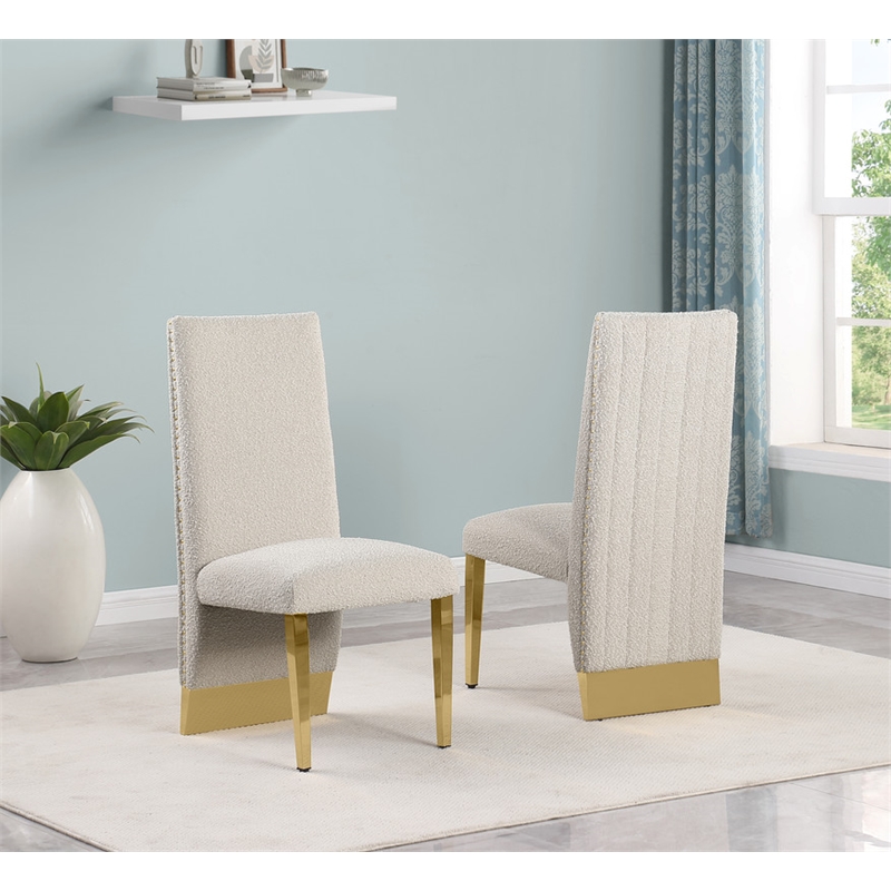 Best Quality Furniture Set of 2 Dining Side Chairs in Cream Boucle Fabric
