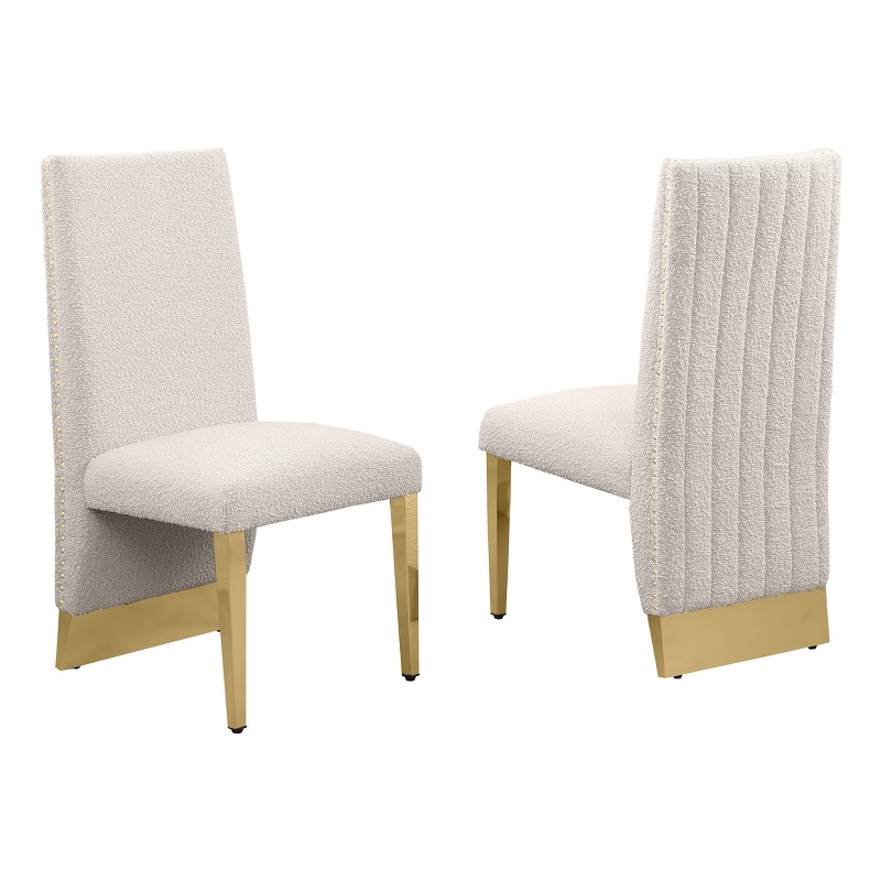 Best Quality Furniture Set of 2 Dining Side Chairs in Cream Boucle Fabric