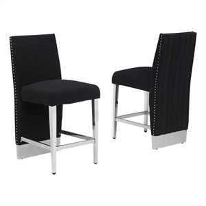 Best Quality Furniture Set of 2 Counterheight Chairs in Black Boucle Fabric
