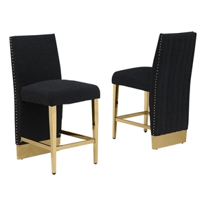 Best Quality Furniture Set of 2 Counterheight Chairs in Black Boucle Fabric