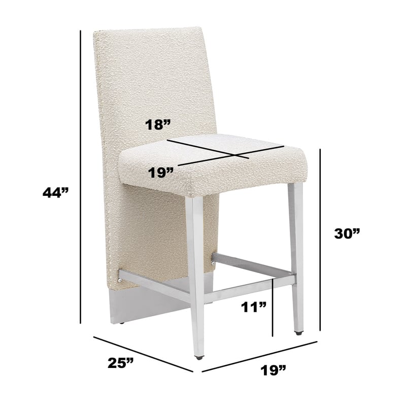 Best Quality Furniture Set of 2 Barstools in Rich Gray Boucle Fabric