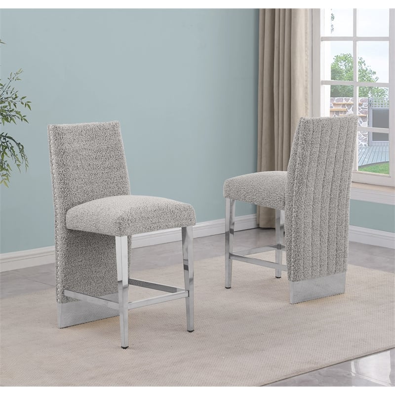 Best Quality Furniture Set of 2 Barstools in Rich Gray Boucle Fabric