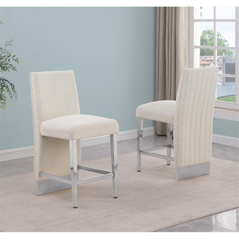 Best Quality Furniture Set of 2 Barstools in Cream Boucle Fabric