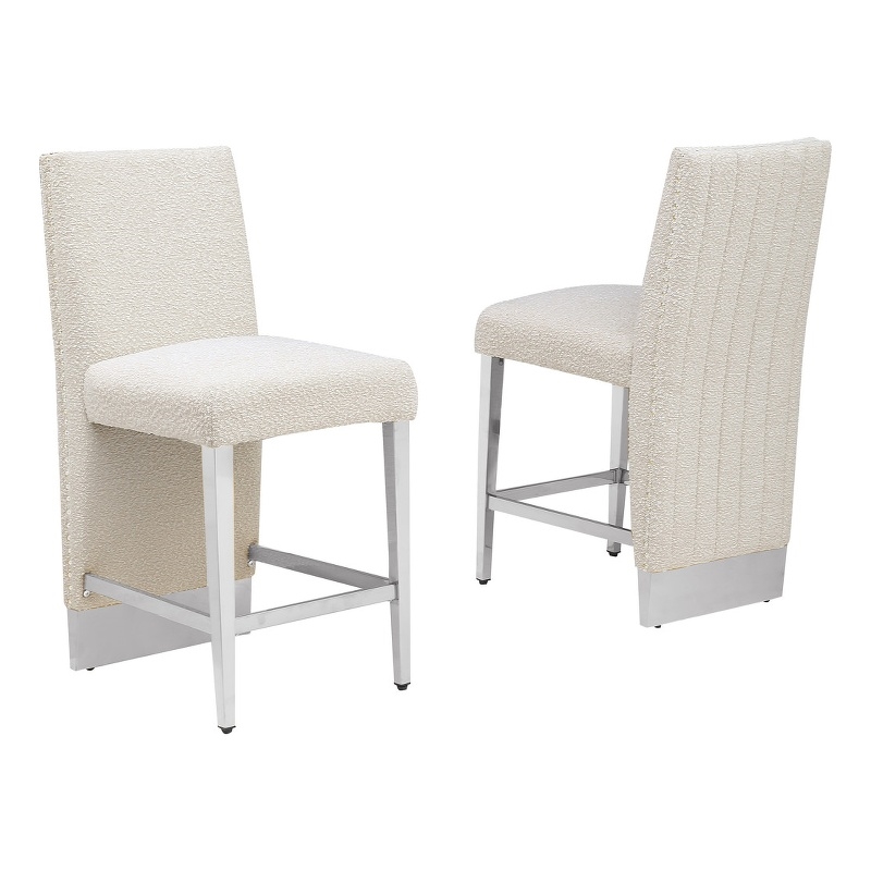 Best Quality Furniture Set of 2 Barstools in Cream Boucle Fabric