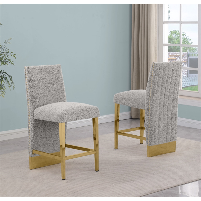 Best Quality Furniture Set of 2 Barstools in Rich Gray Boucle Fabric