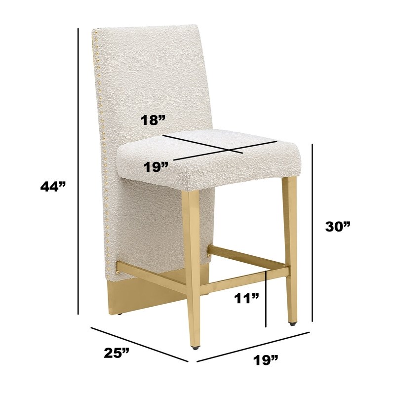 Best Quality Furniture Set of 2 Barstools in Cream Boucle Fabric