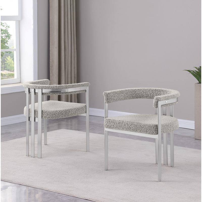 Best Quality Furniture Set of 2 Dining Side Chairs in Rich Gray Boucle Fabric