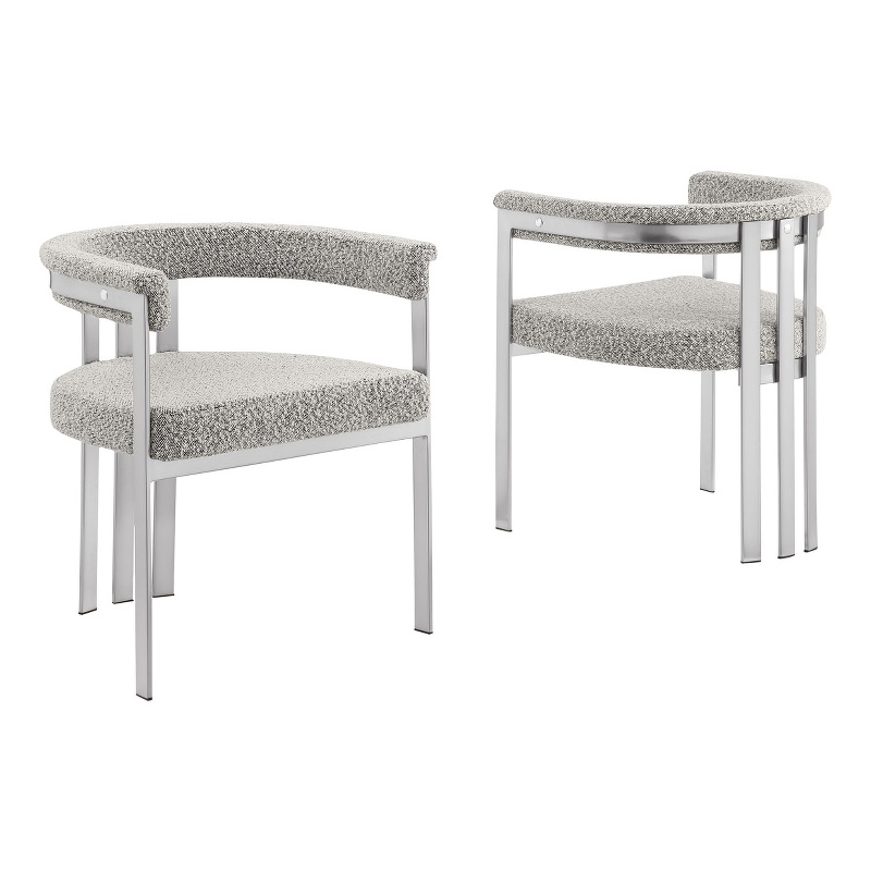 Best Quality Furniture Set of 2 Dining Side Chairs in Rich Gray Boucle Fabric