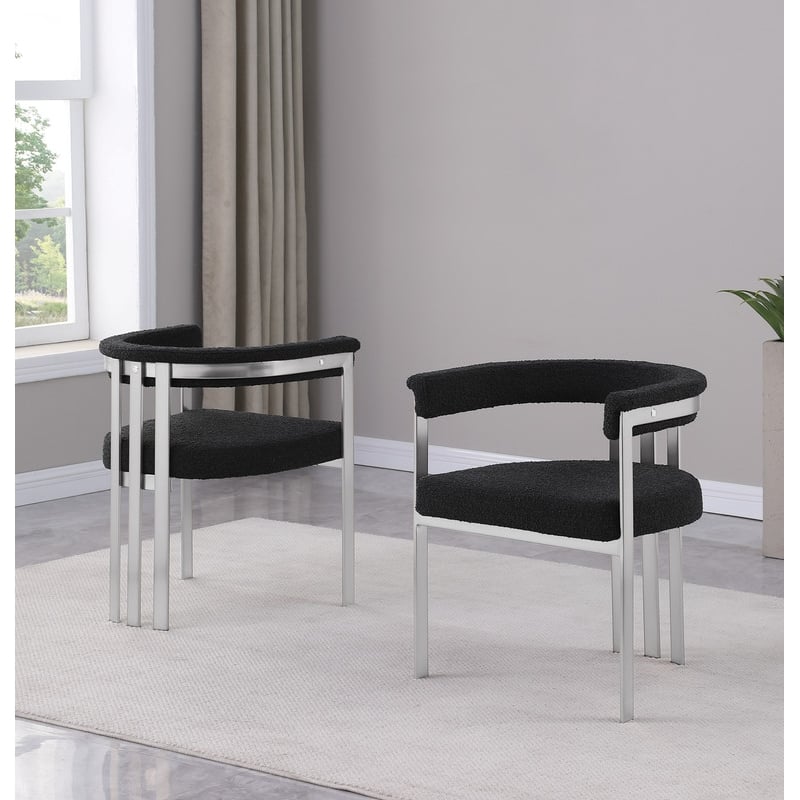 Best Quality Furniture Set of 2 Dining Side Chairs in Black Boucle Fabric