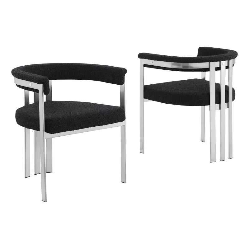 Best Quality Furniture Set of 2 Dining Side Chairs in Black Boucle Fabric