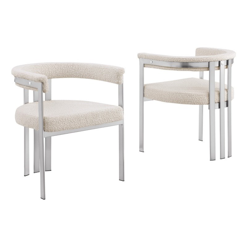 Best Quality Furniture Set of 2 Dining Side Chairs in Cream Boucle Fabric