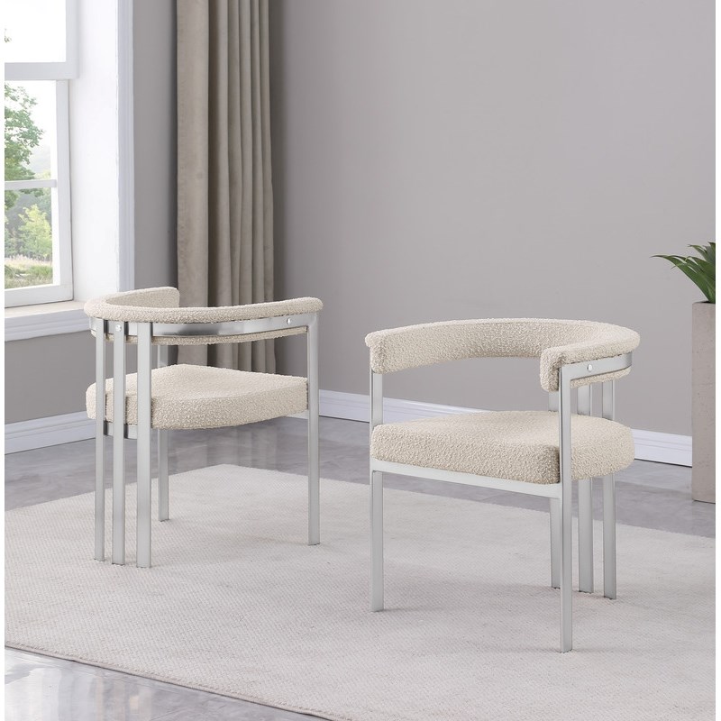 Best Quality Furniture Set of 2 Dining Side Chairs in Cream Boucle Fabric