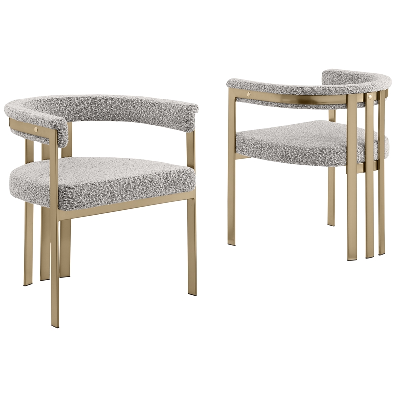 Best Quality Furniture Set of 2 Dining Side Chairs in Rich Gray Boucle Fabric