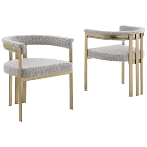Best Quality Furniture Set of 2 Dining Side Chairs in Rich Gray Boucle Fabric