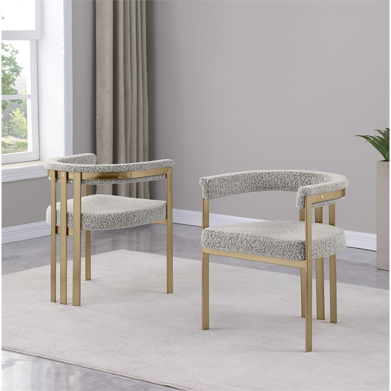 Best Quality Furniture Set of 2 Dining Side Chairs in Rich Gray Boucle Fabric