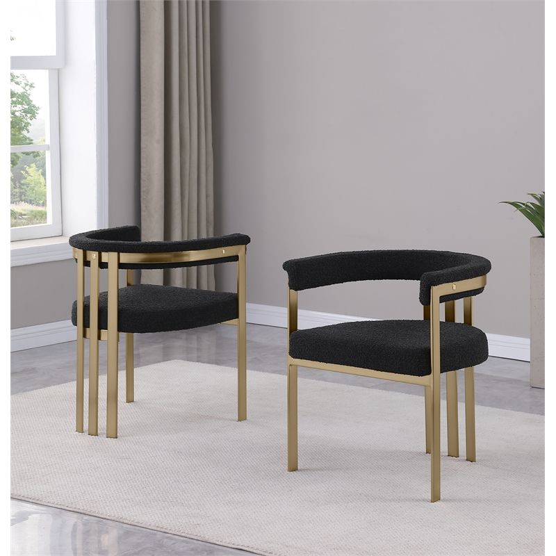 Best Quality Furniture Set of 2 Dining Side Chairs in Black Boucle Fabric