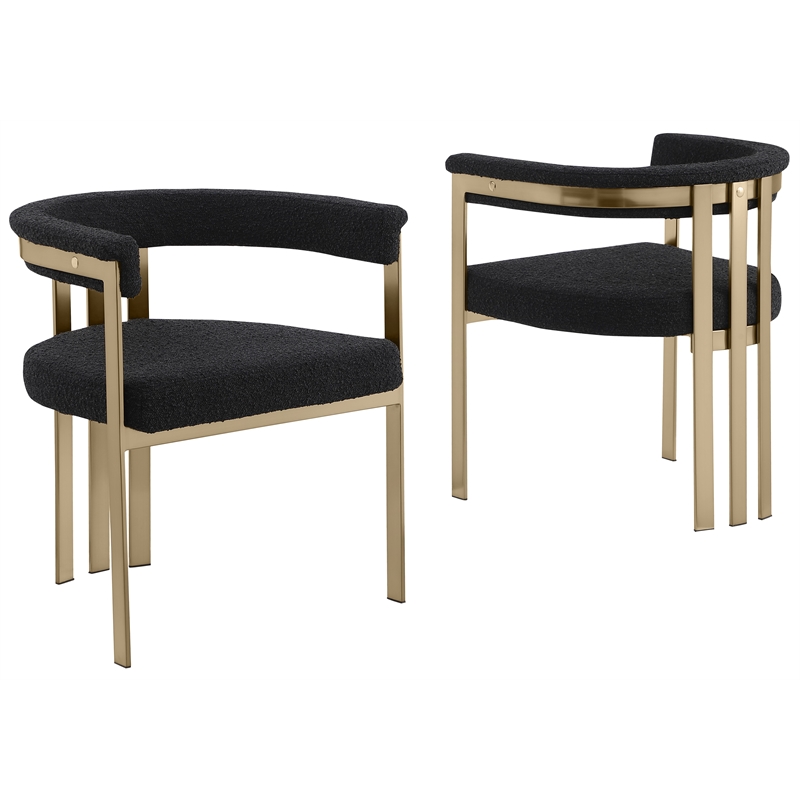 Best Quality Furniture Set of 2 Dining Side Chairs in Black Boucle Fabric
