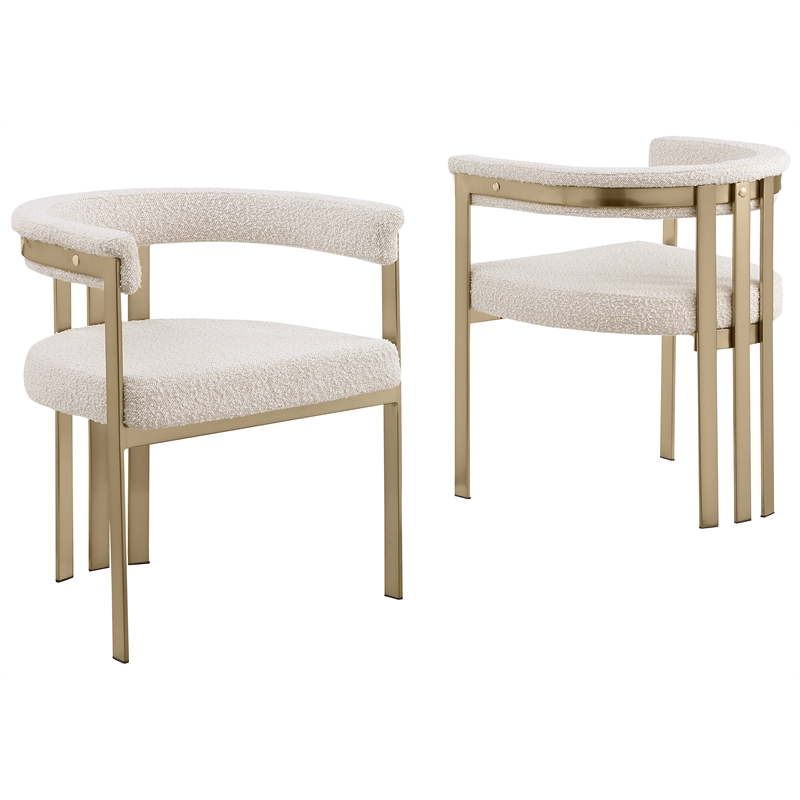 Best Quality Furniture Set of 2 Dining Side Chairs in Cream Boucle Fabric