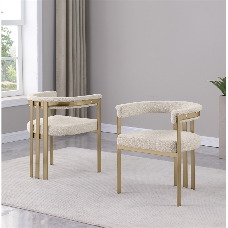 Best Quality Furniture Set of 2 Dining Side Chairs in Cream Boucle Fabric