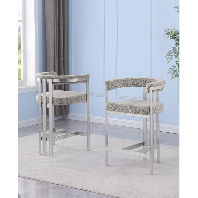 Best Quality Furniture Set of 2 Counterheight Chairs in Rich Gray Boucle Fabric