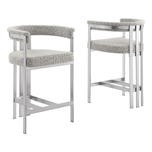 Best Quality Furniture Set of 2 Counterheight Chairs in Rich Gray Boucle Fabric