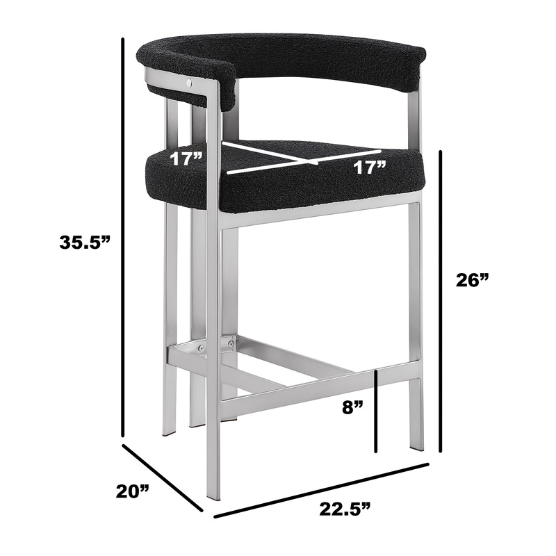 Best Quality Furniture Set of 2 Counterheight Chairs in Black Boucle Fabric