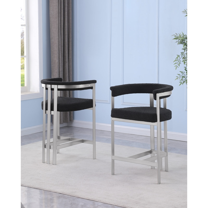 Best Quality Furniture Set of 2 Counterheight Chairs in Black Boucle Fabric