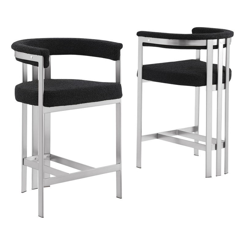 Best Quality Furniture Set of 2 Counterheight Chairs in Black Boucle Fabric