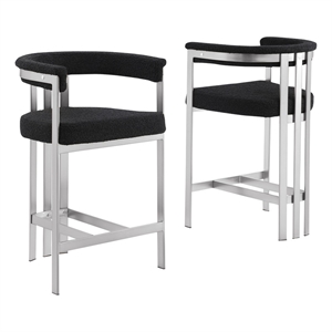 Best Quality Furniture Set of 2 Counterheight Chairs in Black Boucle Fabric