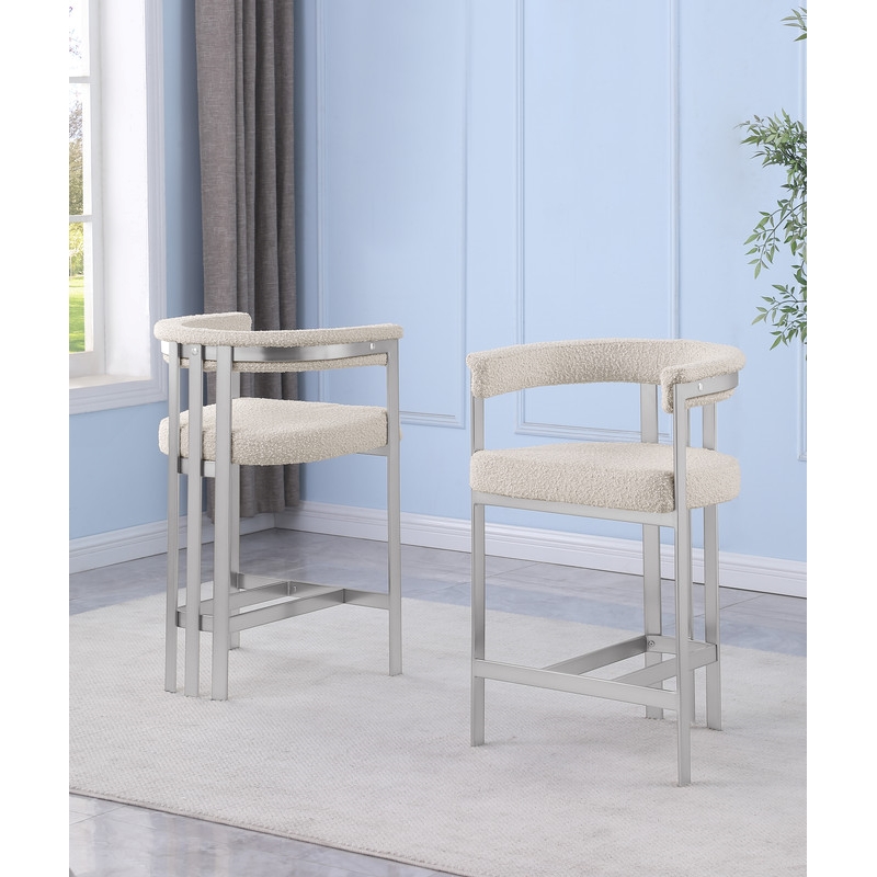 Best Quality Furniture Set of 2 Counterheight Chairs in Cream Boucle Fabric