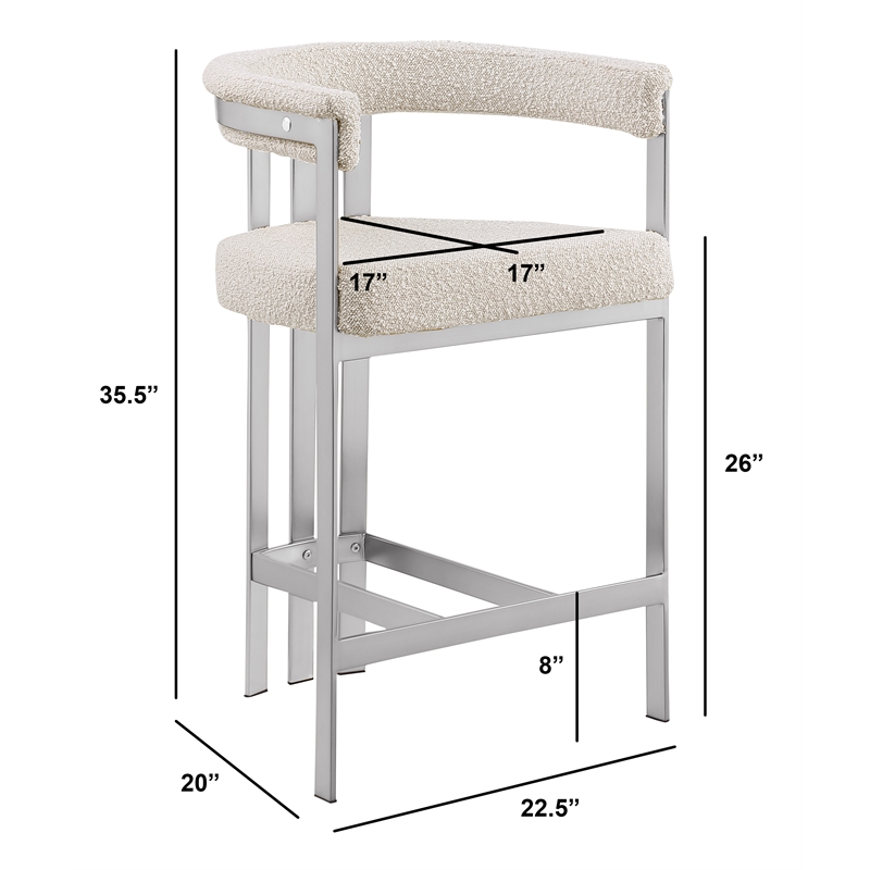 Best Quality Furniture Set of 2 Counterheight Chairs in Cream Boucle Fabric