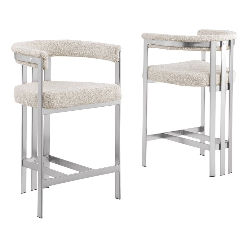 Best Quality Furniture Set of 2 Counterheight Chairs in Cream Boucle Fabric