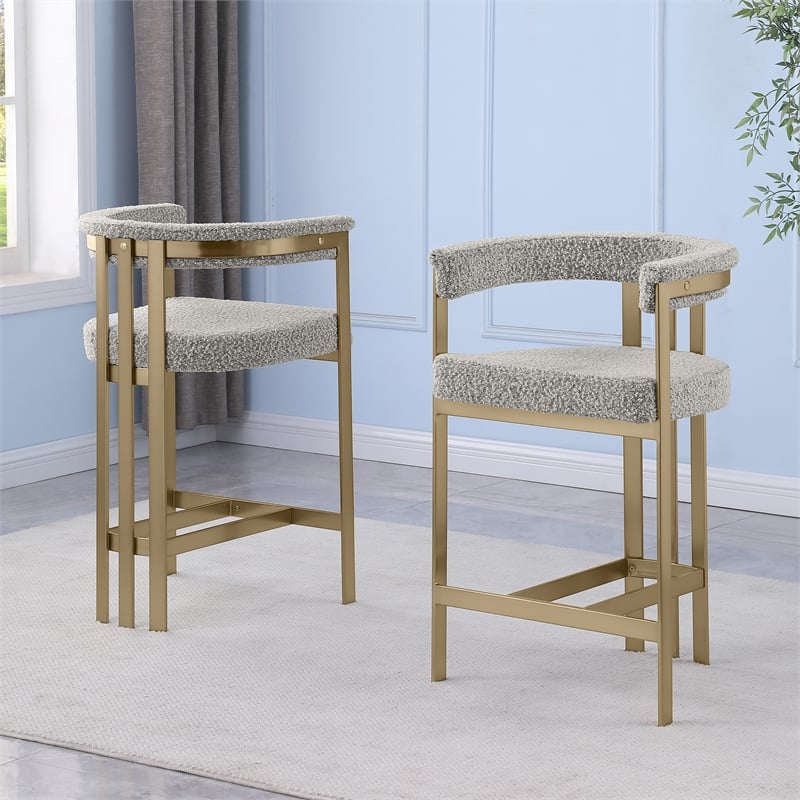 Best Quality Furniture Set of 2 Counterheight Chairs in Rich Gray Boucle Fabric