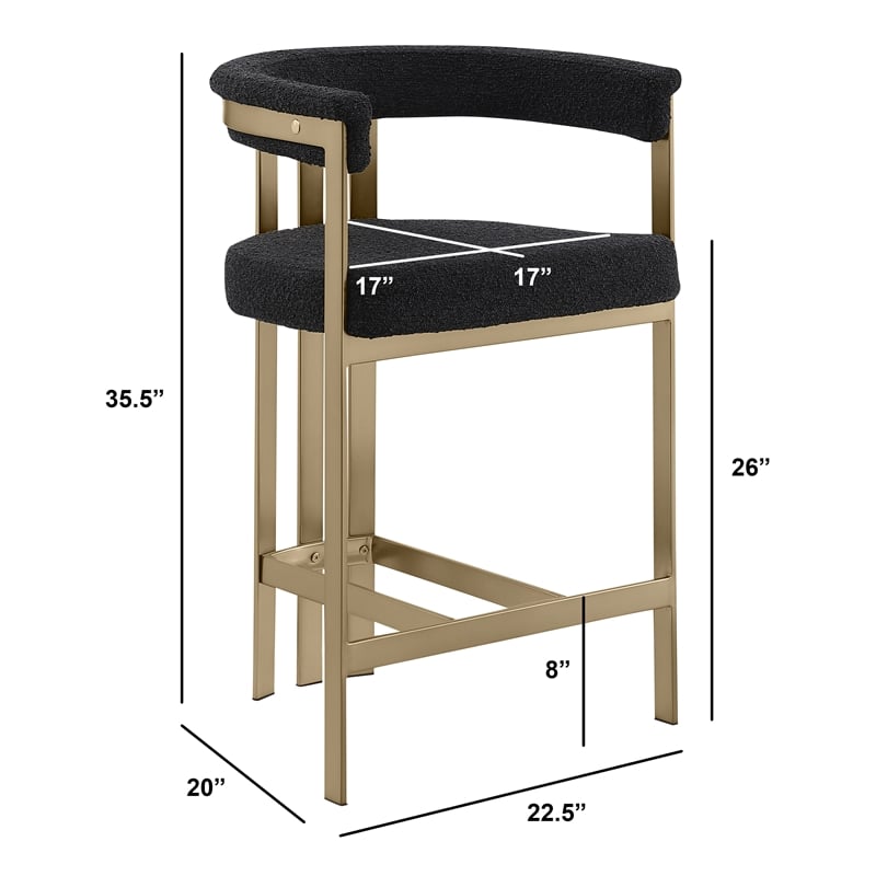 Best Quality Furniture Set of 2 Counterheight Chairs in Black Boucle Fabric