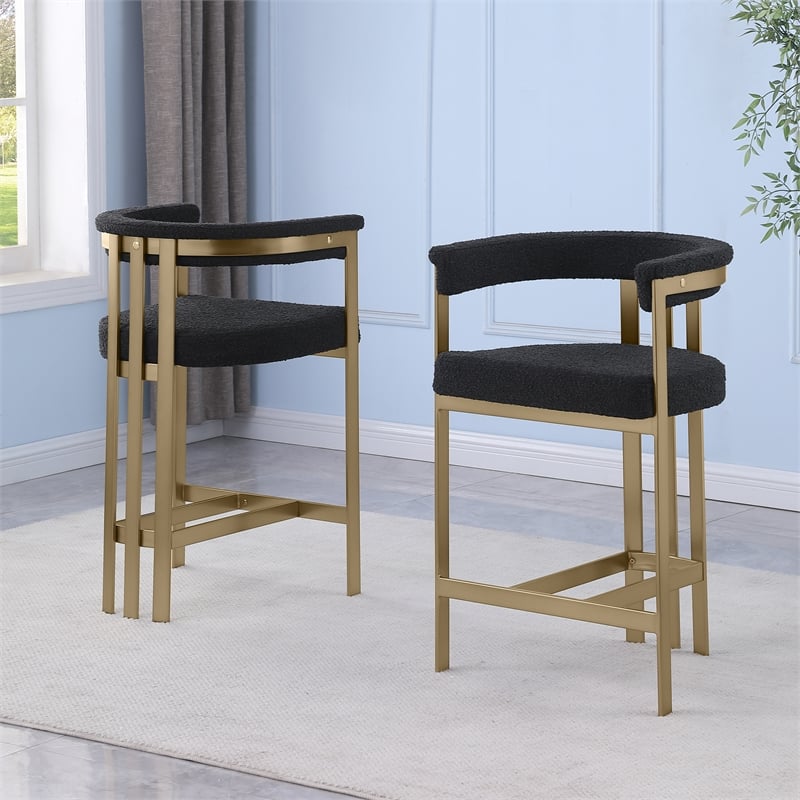 Best Quality Furniture Set of 2 Counterheight Chairs in Black Boucle Fabric