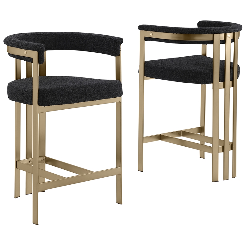Best Quality Furniture Set of 2 Counterheight Chairs in Black Boucle Fabric