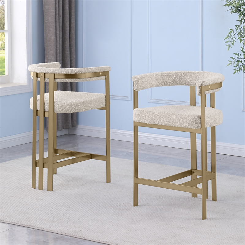 Best Quality Furniture Set of 2 Counterheight Chairs in Cream Boucle Fabric