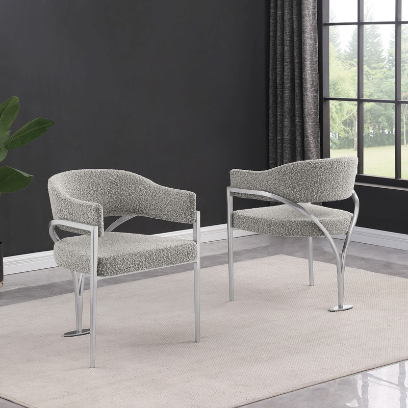 Best Quality Furniture Set of 2 Dining Side Chairs in Rich Gray Boucle Fabric