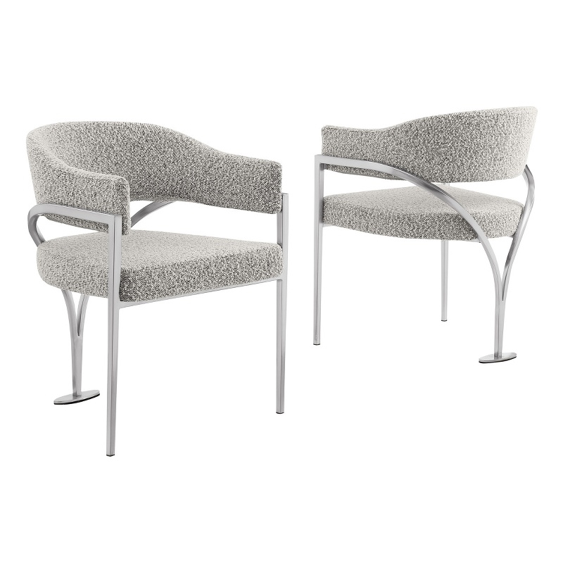 Best Quality Furniture Set of 2 Dining Side Chairs in Rich Gray Boucle Fabric