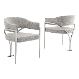 Best Quality Furniture Set of 2 Dining Side Chairs in Rich Gray Boucle Fabric