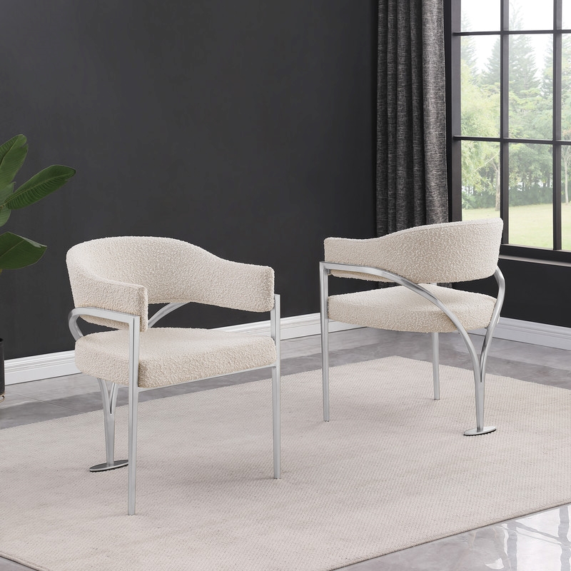 Best Quality Furniture Set of 2 Dining Side Chairs in Cream Boucle Fabric