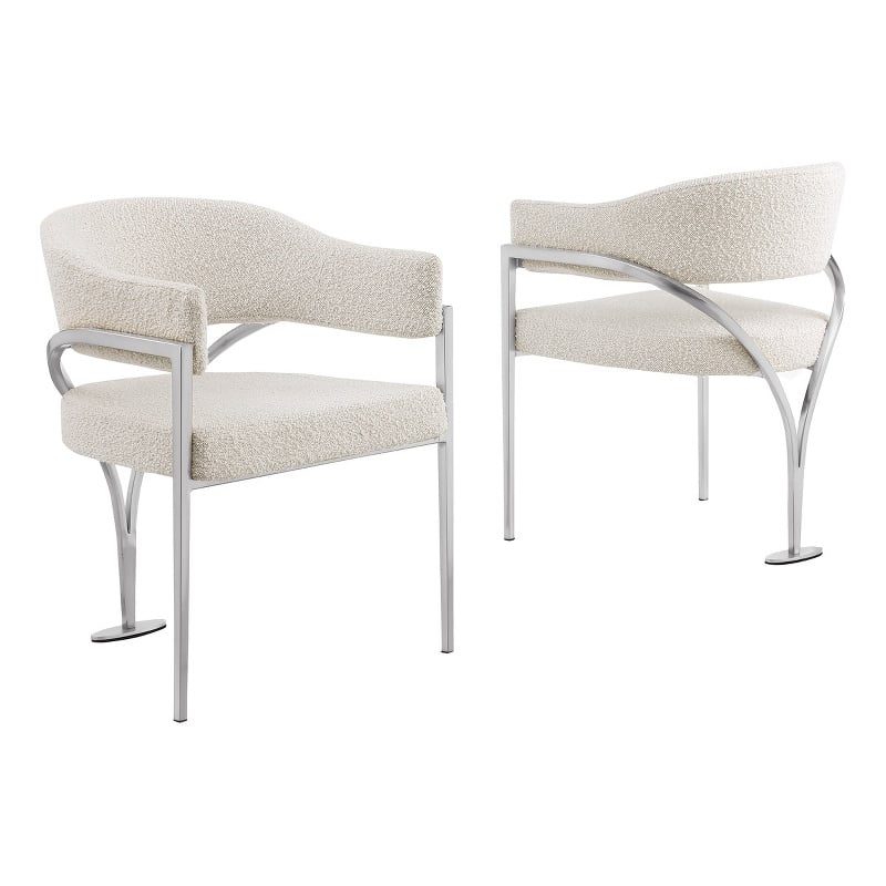 Best Quality Furniture Set of 2 Dining Side Chairs in Cream Boucle Fabric