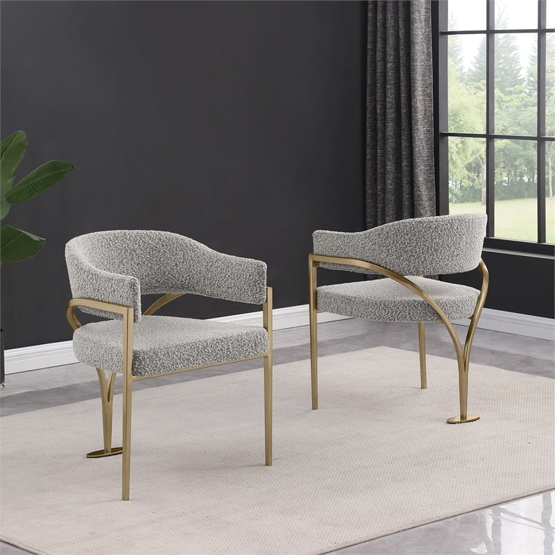 Best Quality Furniture Set of 2 Dining Side Chairs in Rich Gray Boucle Fabric