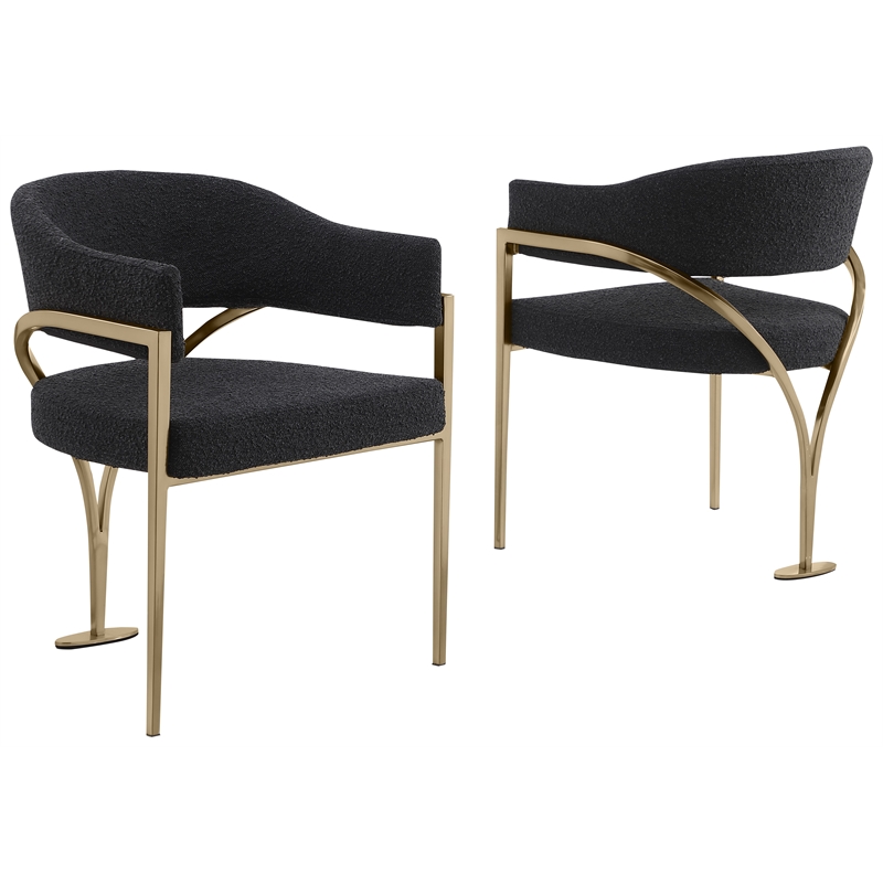 Best Quality Furniture Set of 2 Dining Side Chairs in Black Boucle Fabric