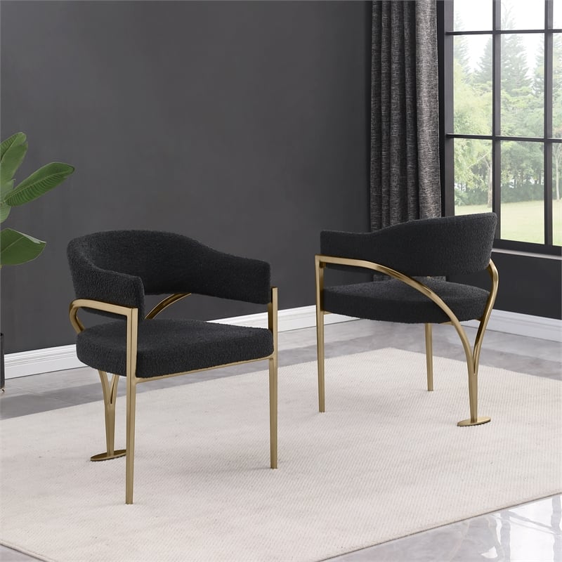 Best Quality Furniture Set of 2 Dining Side Chairs in Black Boucle Fabric