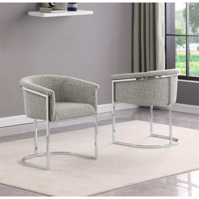 Best Quality Furniture Set of 2 Dining Side Chairs in Rich Gray Boucle Fabric